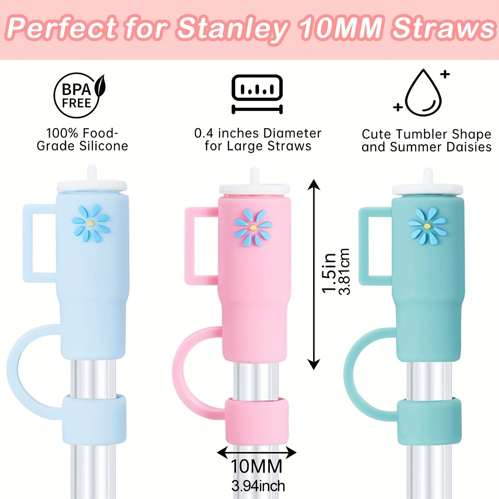 10mm Straw Cover, 4pcs Straw Covers Cap for Stanley Cup 40 oz 30 oz Food  Grade Silicone Cute Large Cloud Straw Topper Straw Tips Cover Protector  Plugs
