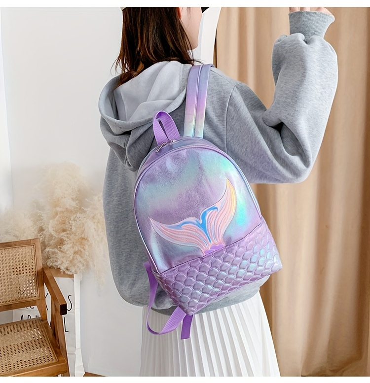 Trendy Laser Fishtail Shape Backpack Fish Pattern Zipper - Temu