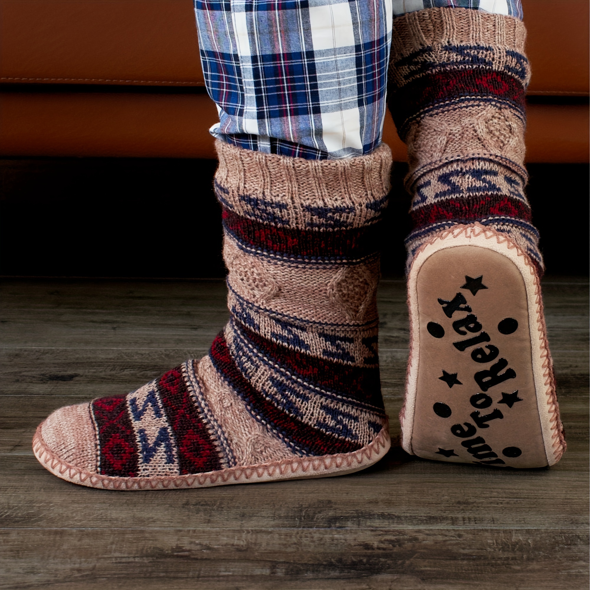 Men's Soft Fuzzy Furry Gripper Slipper Socks - Buffalo Plaid - S/M - 1 Pair  