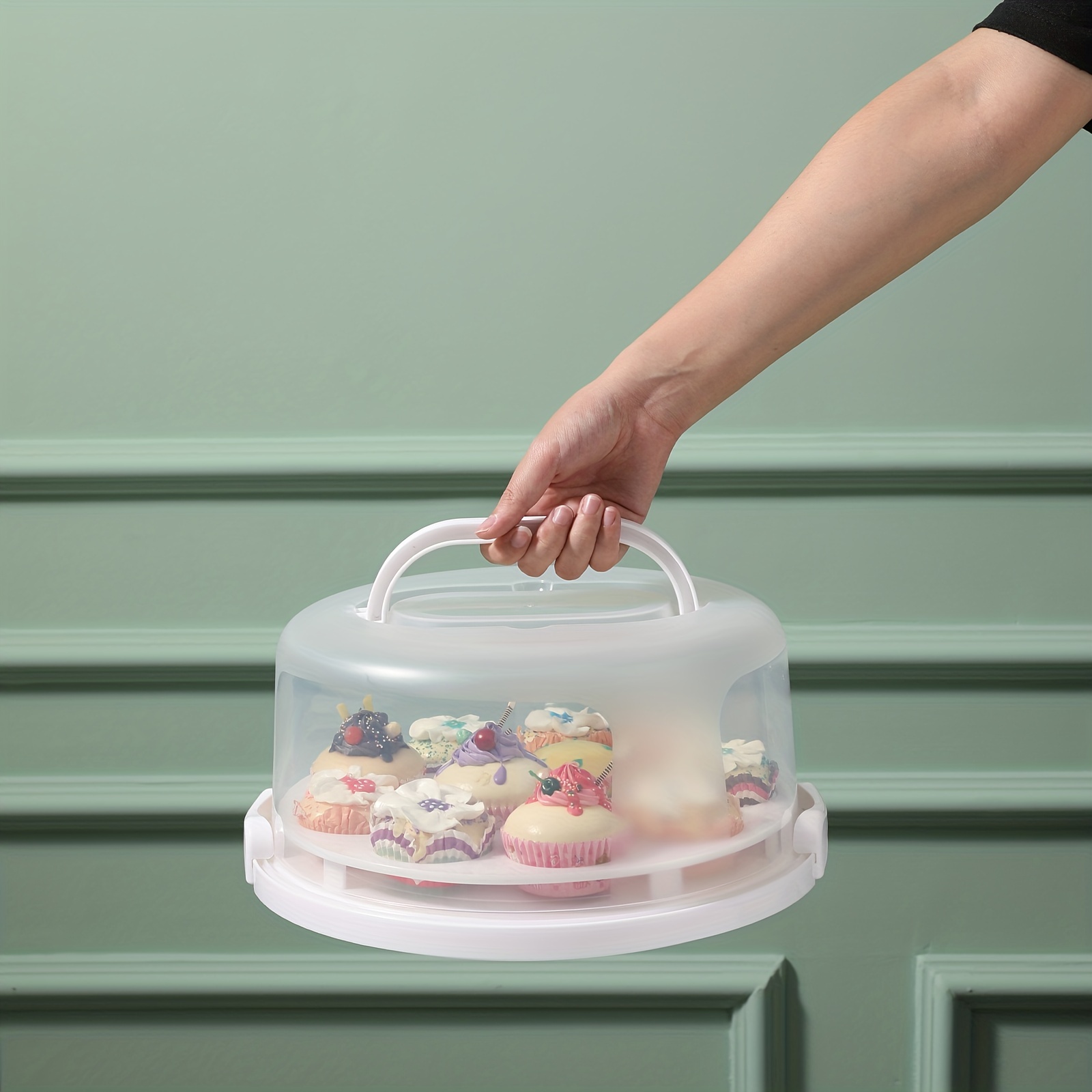  Plastic Small Cake Carrier Holder with Collapsible Handle Cover  Round Cupcake Container Suitable for 6 inch Diameter Cake or less(Blue) :  Home & Kitchen