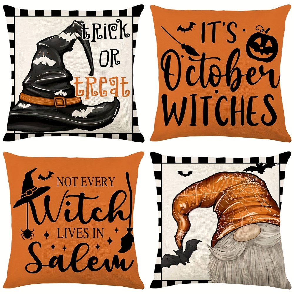  Fukeen Happy Halloween Pillow Covers 18x18 Inch Set of 4 Trick  or Treat Spooky Boo Ghost Horror Pumpkin Cat Bat Skull Fall Farmhouse Decor  Throw Pillow Cases Black and White Halloween
