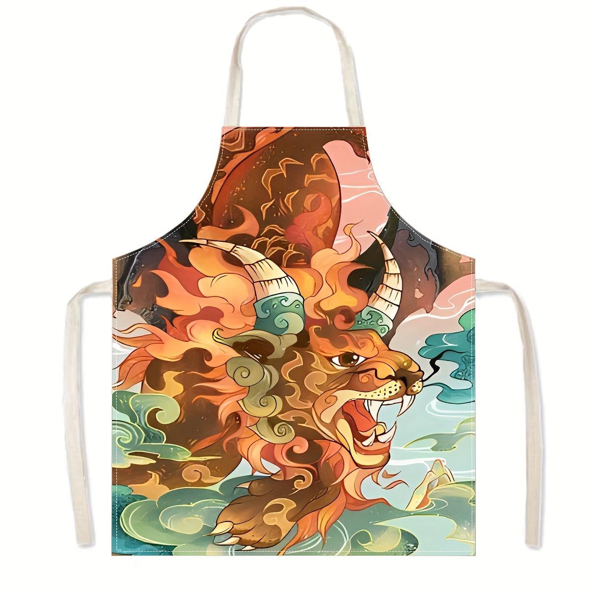 Linen Cooking Apron, Creative Animal Pattern Apron, Colorful