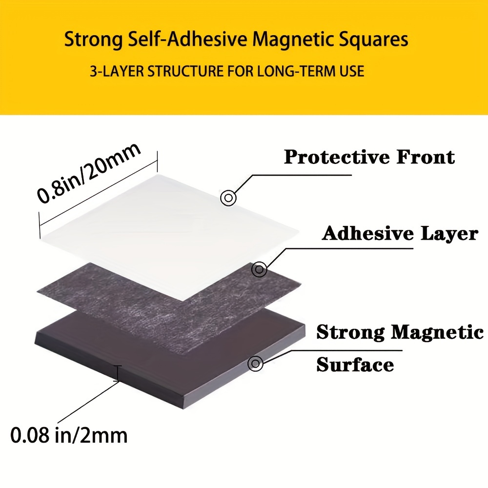 Magnetic Squares - Self Adhesive Magnetic Squares (Each 4/5 x 4/5) -  Flexible Sticky Magnets - Peel & Stick Magnetic Sheets - Tape is  Alternative to Magnetic Stickers, Magnetic Strip and Roll 