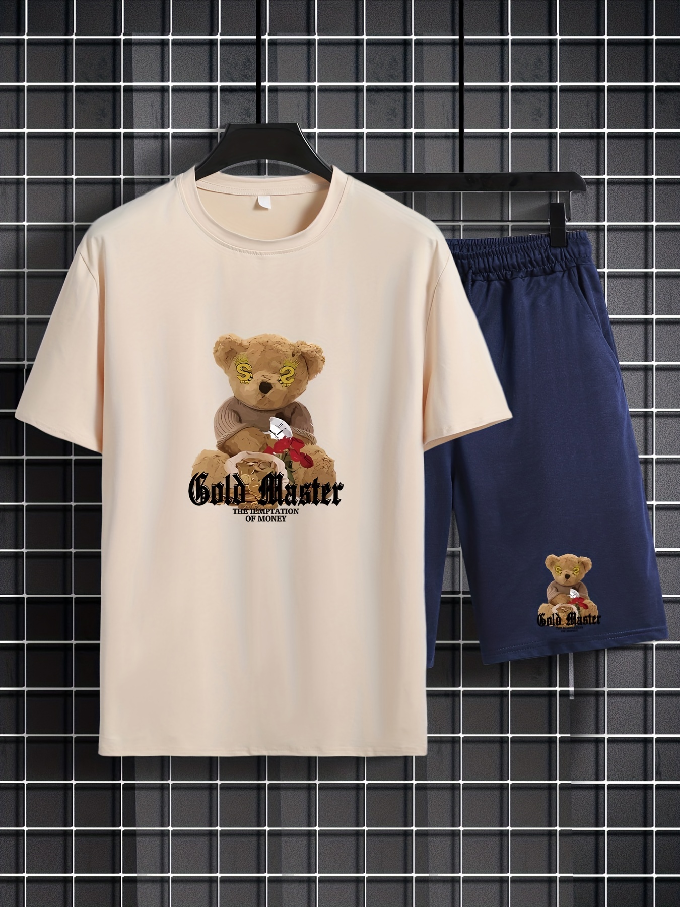 Bear Toy ''gold Master'' Print Men's Outfits Casual T shirt - Temu