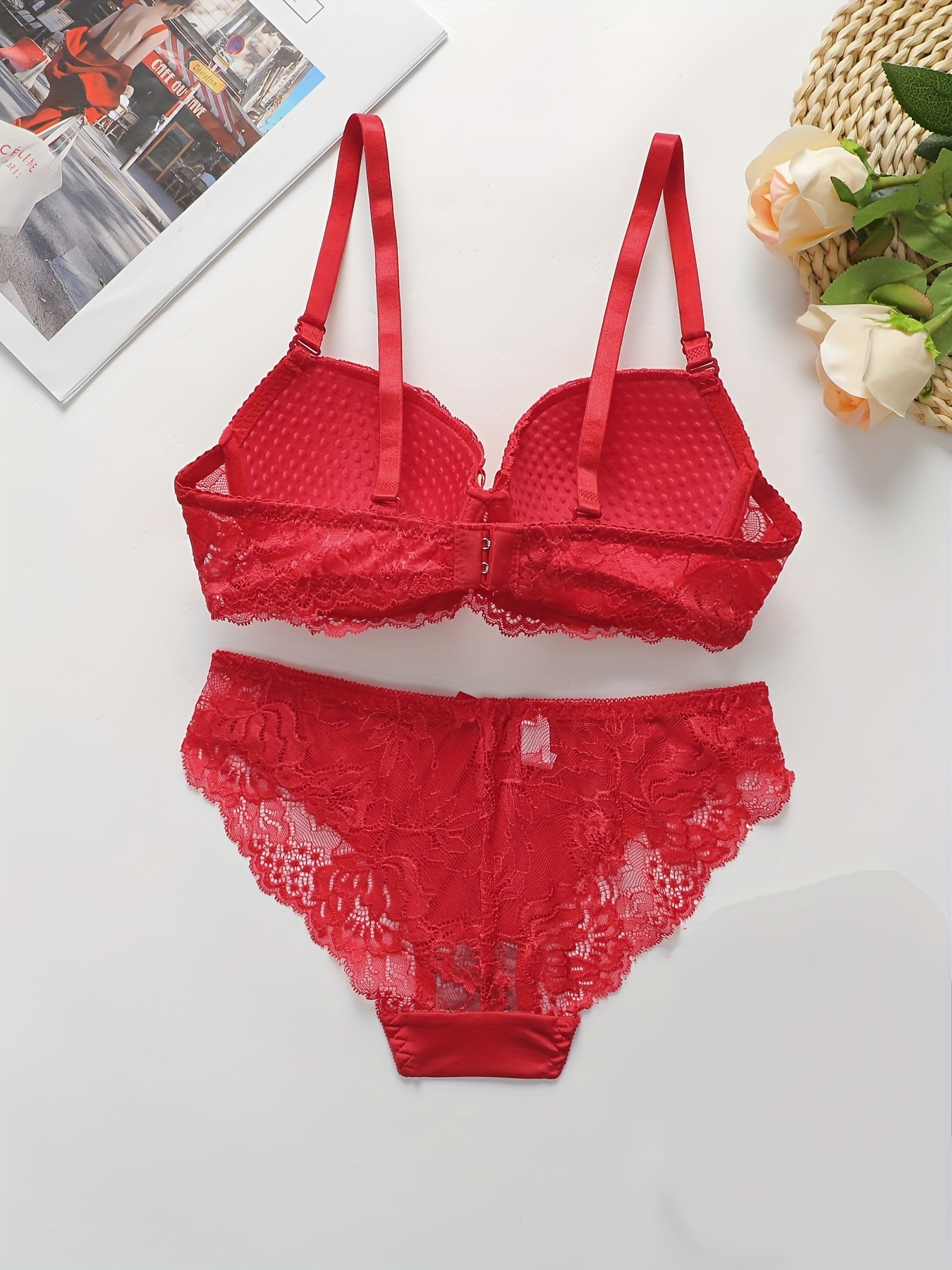 Women Sexy Lace Lingerie Set See Through Underwear Lace-up Bra