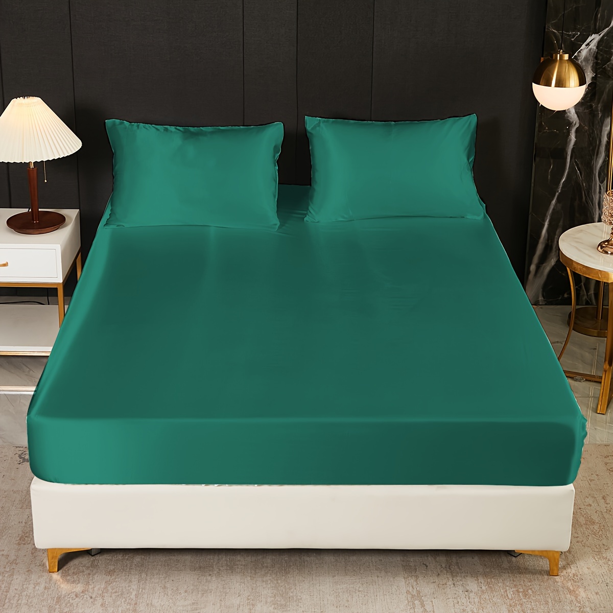 1pc satin solid color fitted sheet only fitted sheet without pillowcase soft bedding for bedroom   hotels details 30