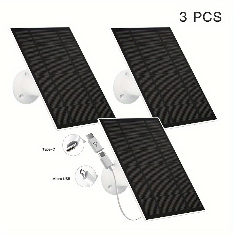 

3 Packs, 6v3w High Efficiency Solar Panel, For 4g/wiff Outdoor Built-in Battery Security Camera, Fast Power Generation, 3 Meter Cord, Waterproof, Usb Micro+type-c