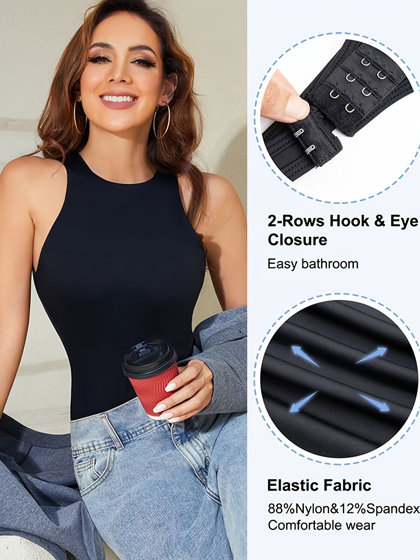 Hook And Eye Sleeveless Bodysuit