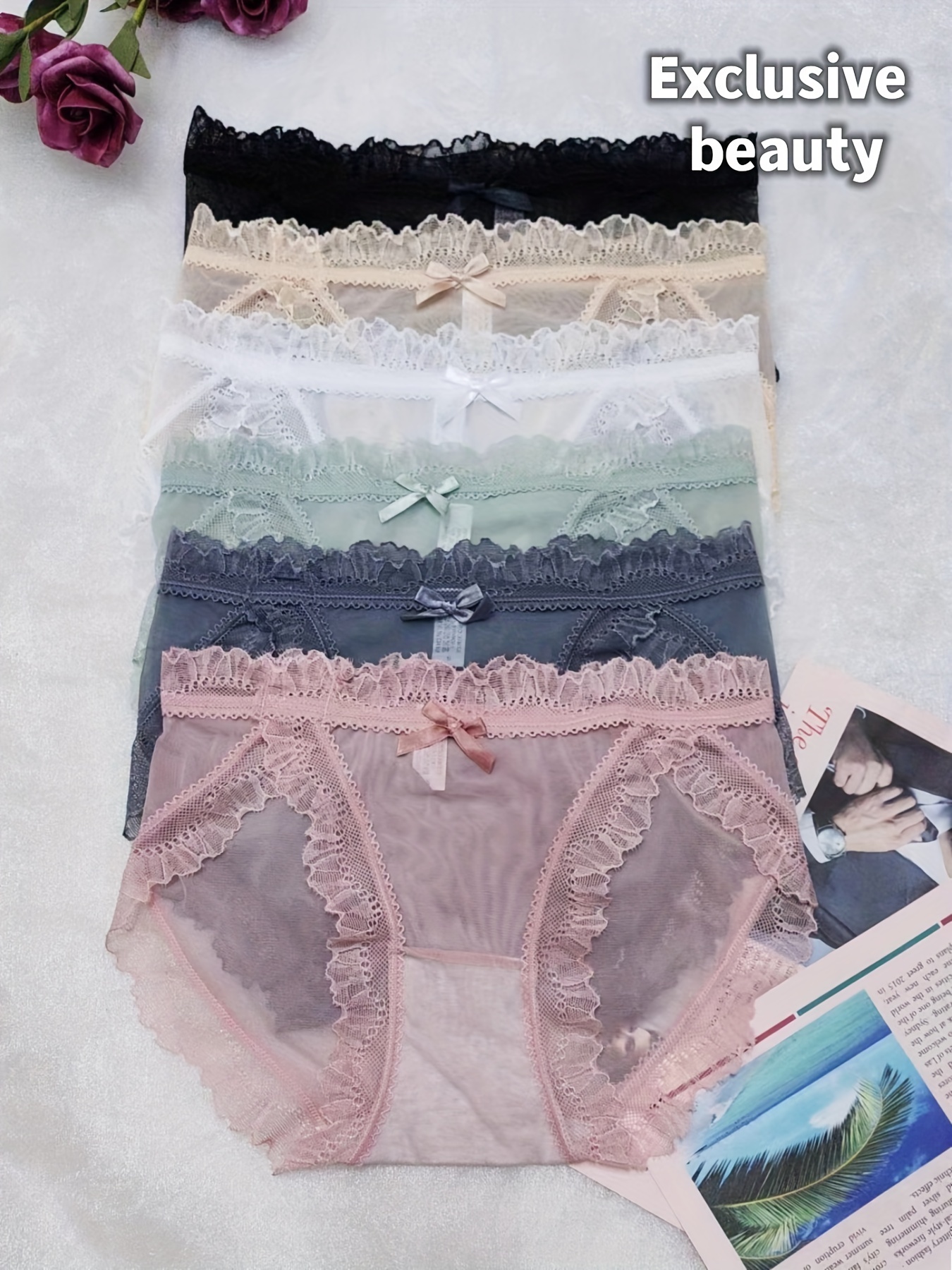 Bow Contrast Lace Cami Dress Panties Adult Semi sheer Mesh - Temu