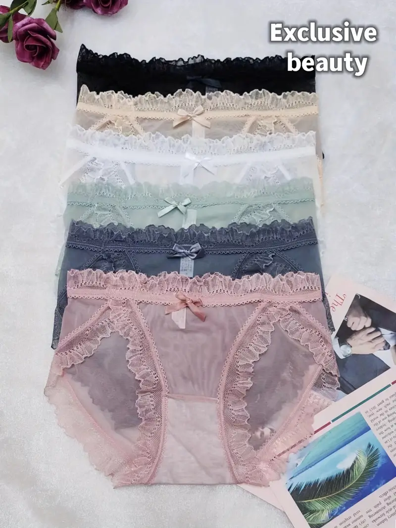 Lace Mesh Bow Tie Briefs See Intimates Panties Women's Sexy - Temu