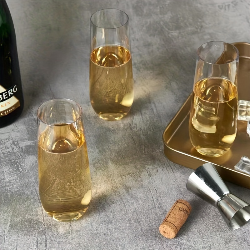 6 pcs 9 oz Stemless Plastic Champagne Flutes - Disposable Glasses