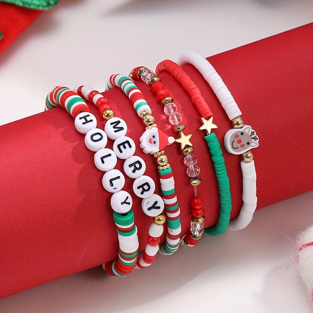6Pcs Christmas Pendant Adjustable Cord Bracelets In MULTI