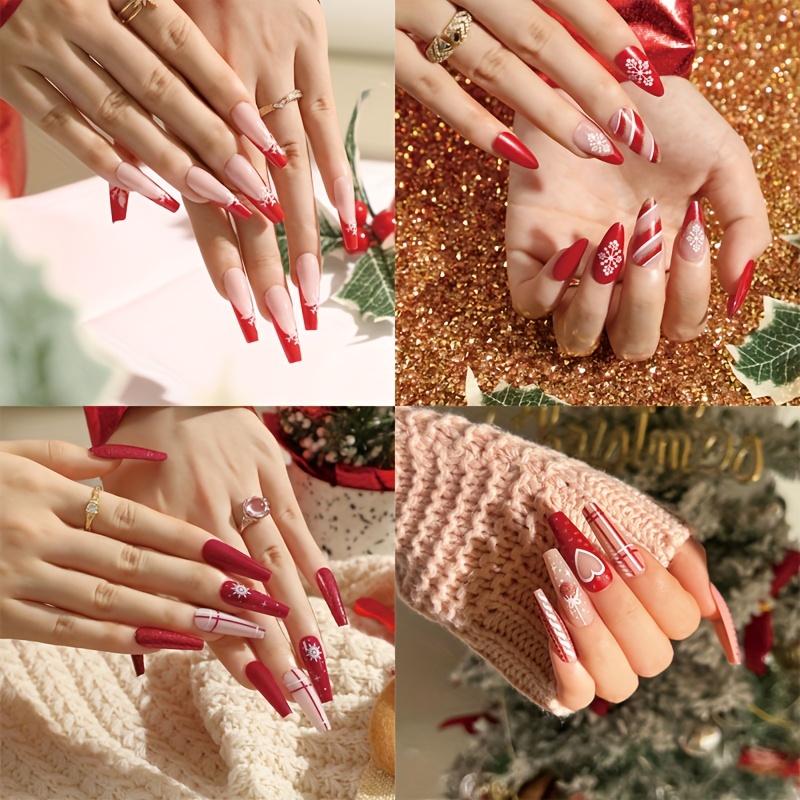 Striped Love Bell Christmas Fake Nails With Shiny Decals, Acrylic Nail  Charms Christmas Day Nail Decorations - Temu Italy