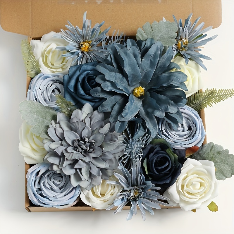 Diy Artificial Flowers Combo Box Set,Mixed Silk Faux Flowers With Bulk  Stems Leaves And Floral Bouquet Accessories For DIY Home Decoration Wedding