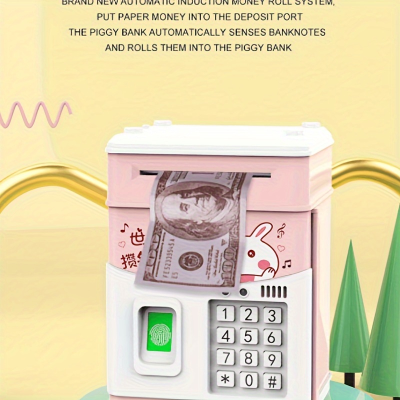 

Simulation Fingerprint Piggy Bank, Music Automatic Money Rolling Atm Password Box Savings Jar, Gift Toy