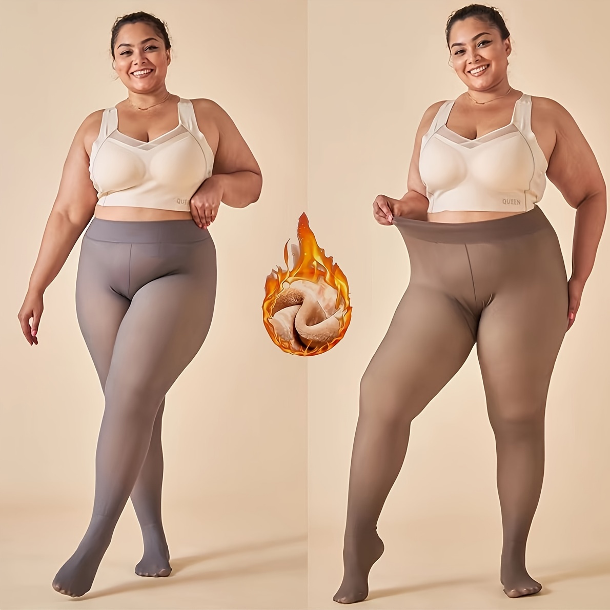 Womens Plus Size Fleece Lined Tights Fake Translucent Thermal