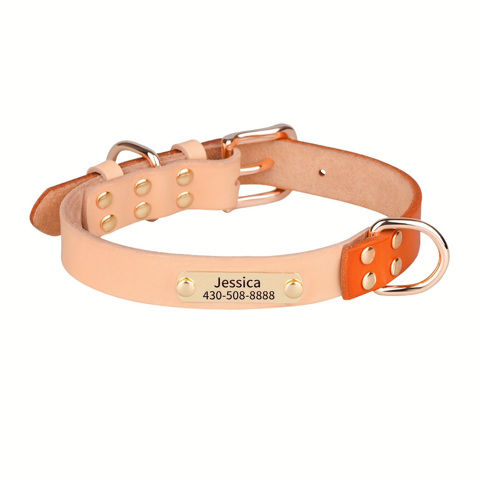 Cute Handmade Genuine Leather Dog Collar Personalized With Name