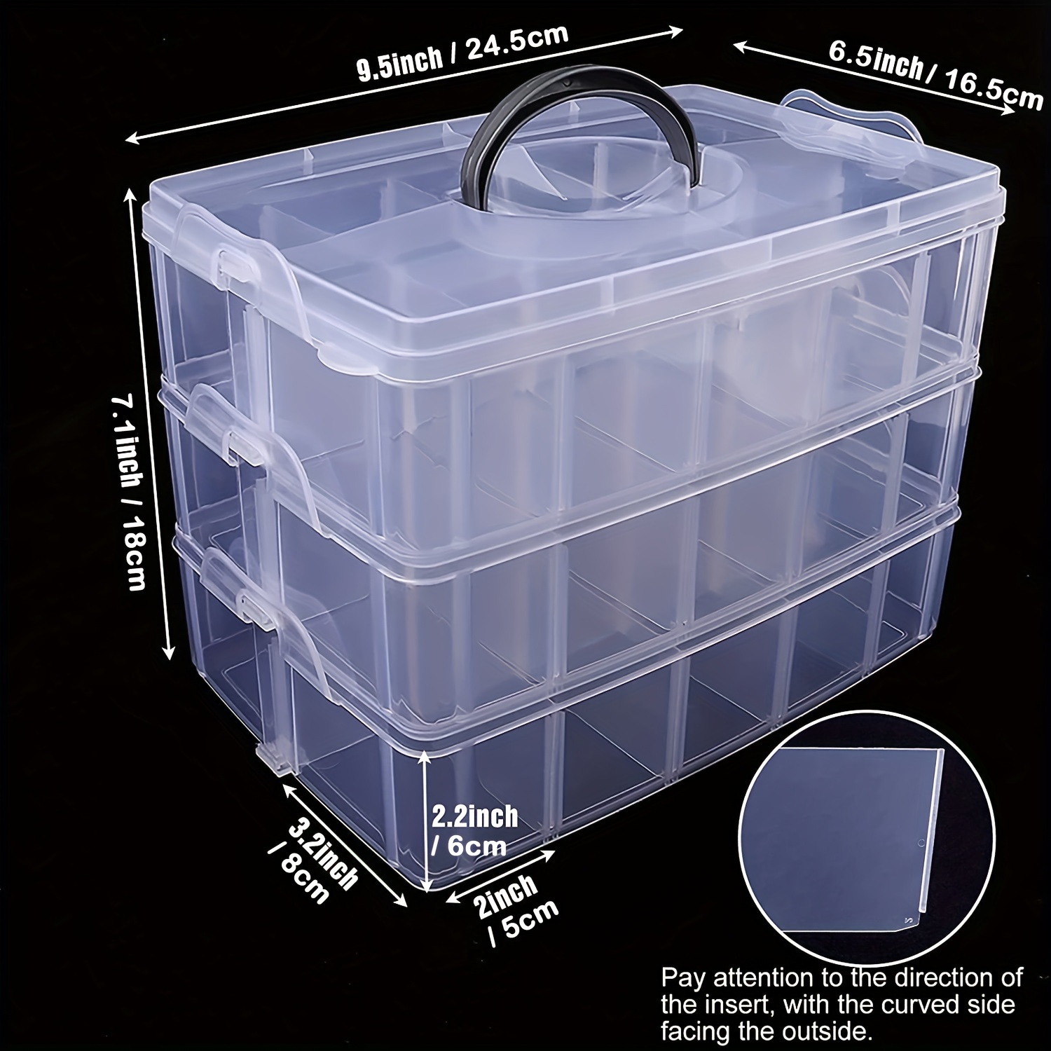  3-Tier Plastic Craft Storage Containers with 30 Compartments,  40 Sticker Labels (9.5 x 6.5 x 7.2 Inch)