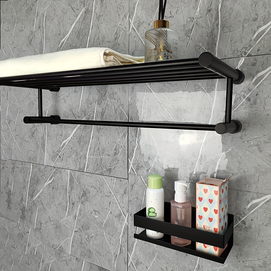 Space Aluminum Black Bath Shower Caddy Wire Basket Storage Shelves