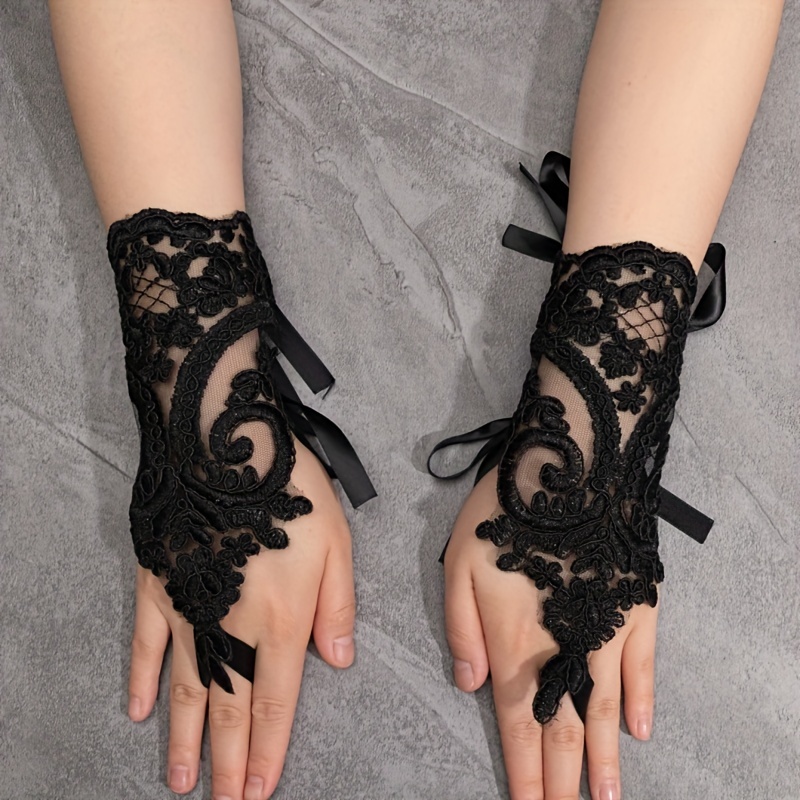 Embroidered Lace Gloves  Lace gloves, Black lace gloves