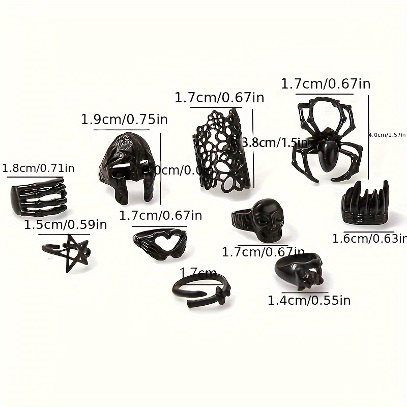 Gothic Ring Set 18k Plated Punky Patterns Skull Head Spider - Temu