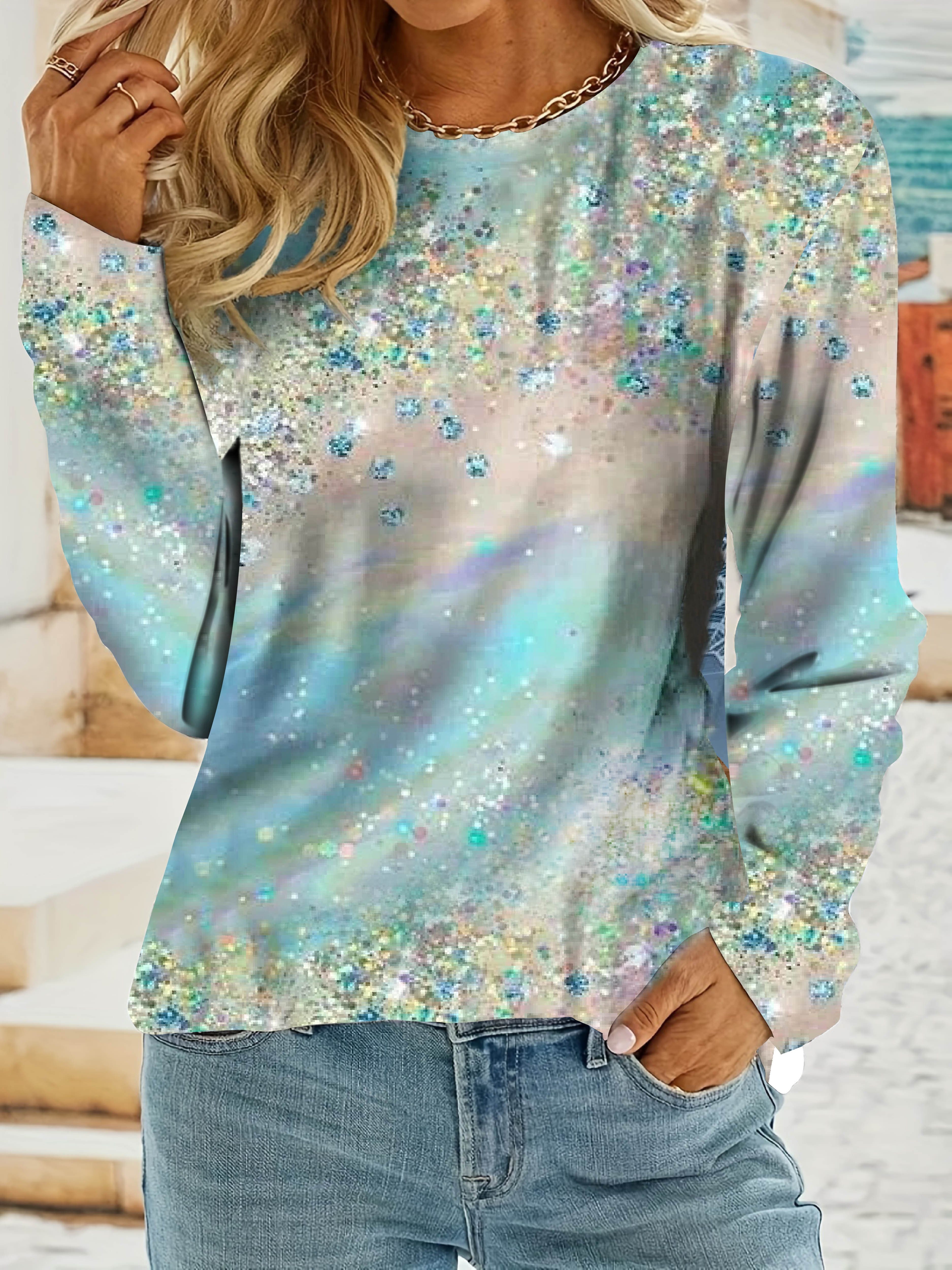 full printed t shirt casual crew neck long sleeve t shirt womens clothing light blue 2