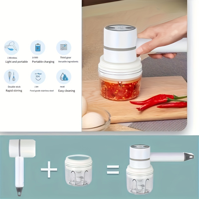 2023 Electric Handheld Mixer Garlic Chopper Egg Whisk 2In 1 USB Portable  Mini Food Grinder Processor Blender Kitchen Accessories