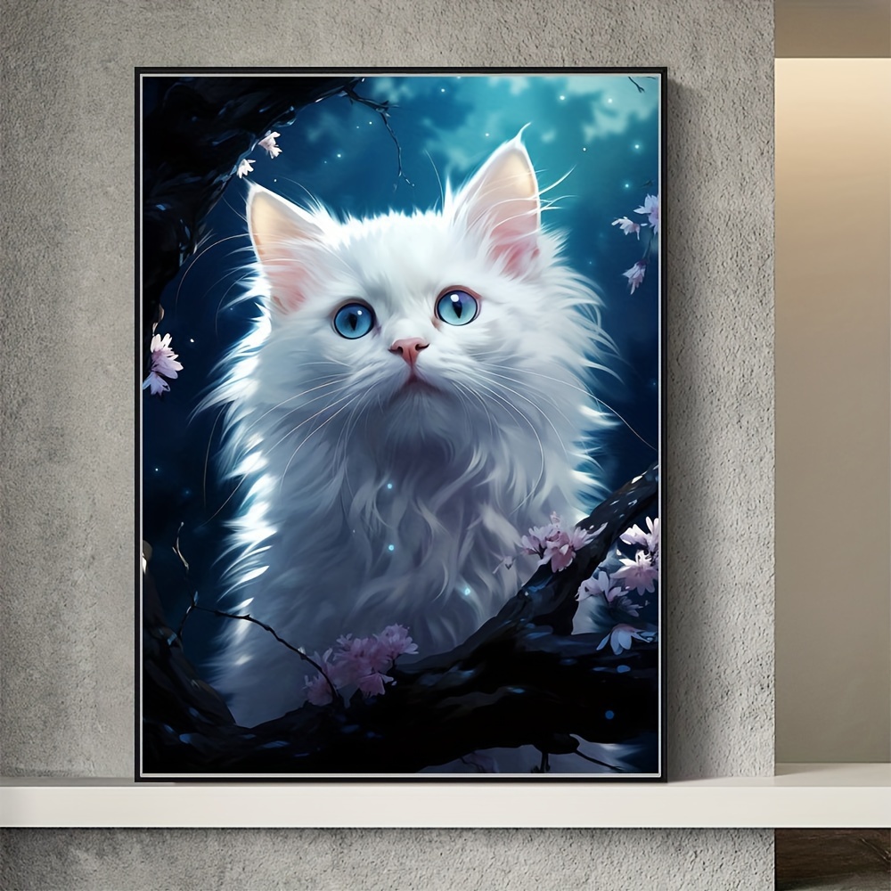 1 Set Of Cute White Cat Silly Animal Diamond Painting DIY Adult Handmade  Home Living Room Bedroom Decoration Painting Festival Atmosphere Decoration  B