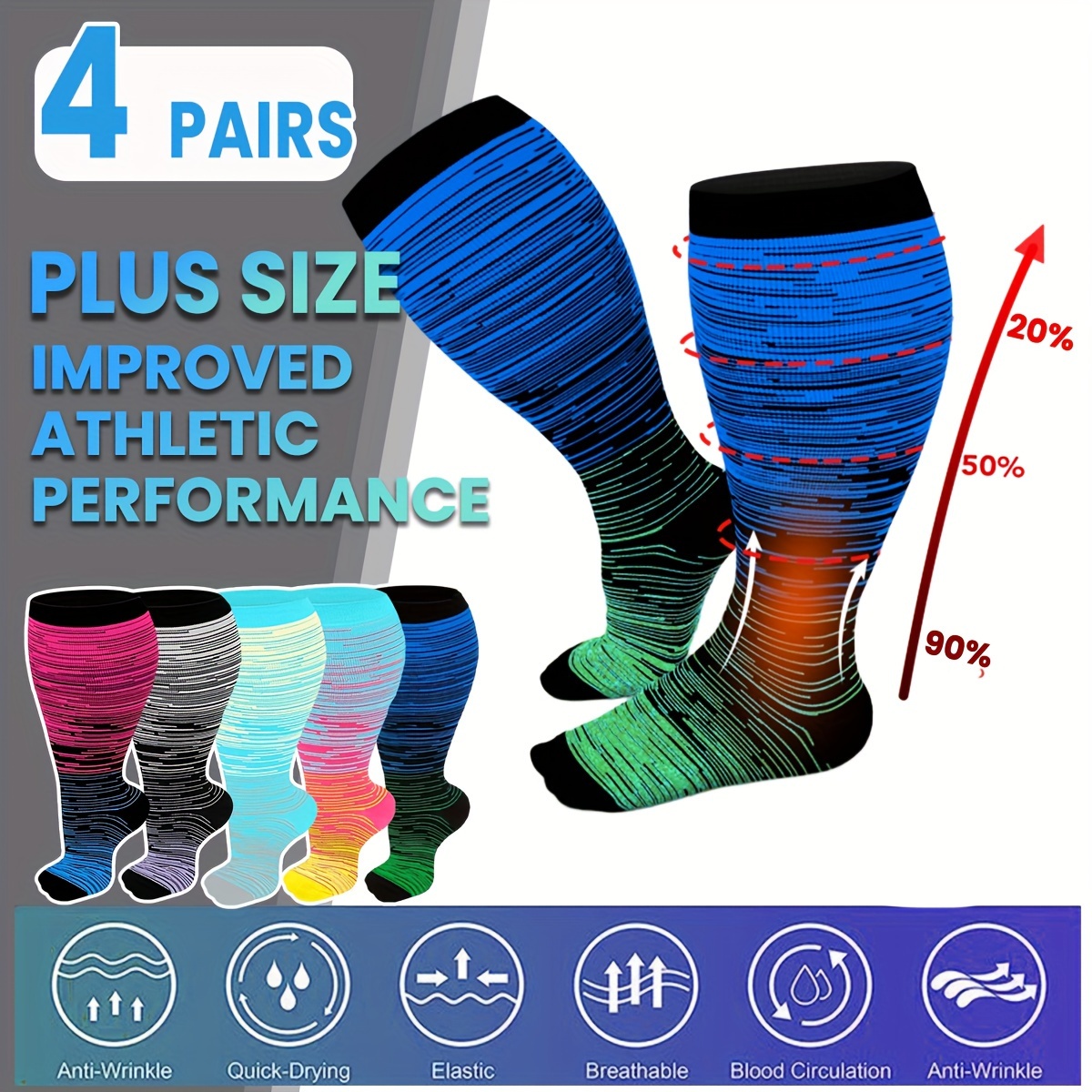 Plus Size Compression Socks Unisex Circulation 15 20 Mmhg - Temu