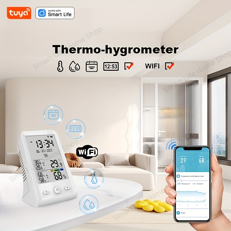 Termómetro WiFi higrómetro inteligente: sensor de humedad de temperatura  interior con pantalla retroiluminada y alertas de notificación de