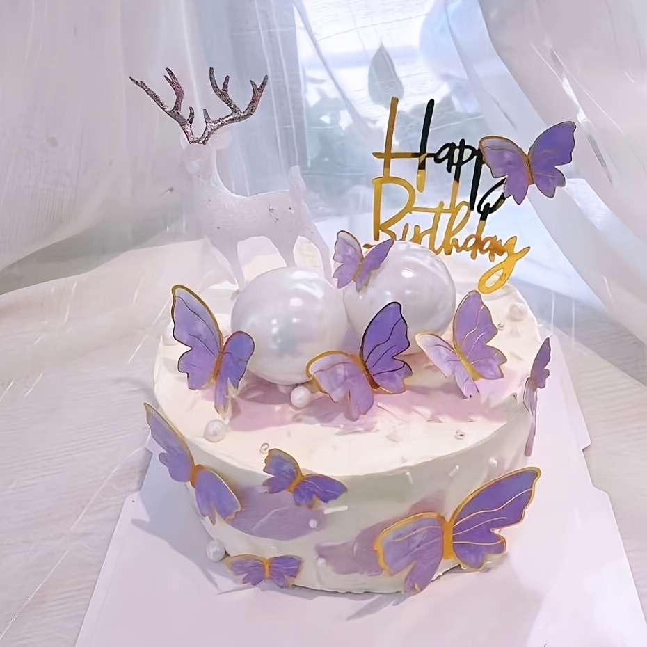 Biling Colourful pink Gold Butterfly Happy Birthday Cake Topper Wedding  Bride Dessert Decoration for Birthday Party Lovely Gifts