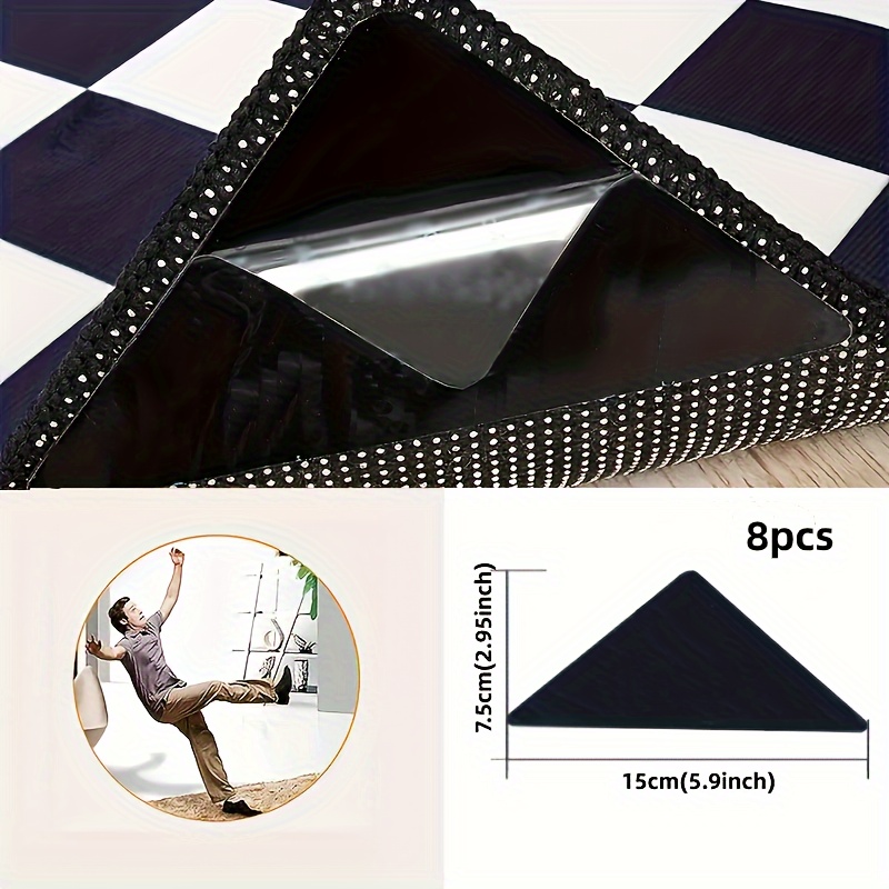 Image of 4/8pcs High-quality Anti-slip & Anti-drilling Carpet Stickers For Living Room, Dining Room, Bathroom, Ceramic Tiles & Wooden Floors - Prevent Carpet Movement & Rolling - Novelty Plastic Pe Material