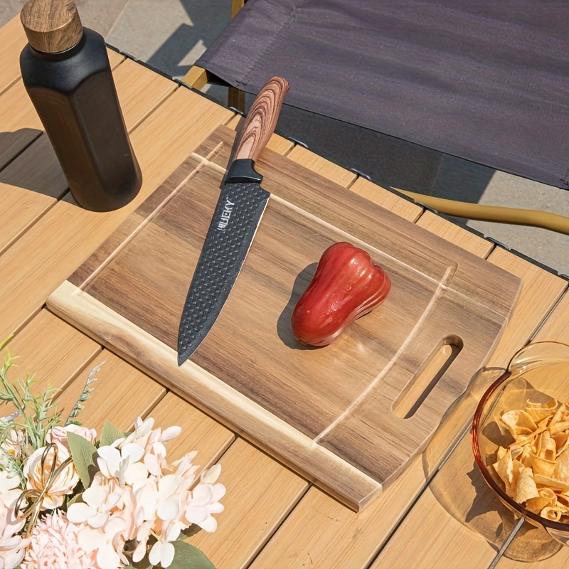 1pc acacia wood rectangular cutting board wooden cutting board household cutting board with slot wooden vegetable board solid wood steak board details 0