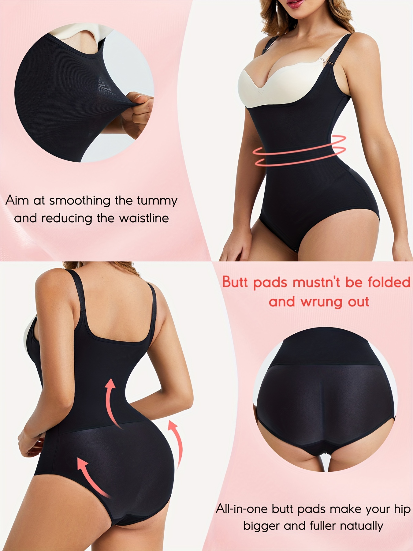 Side Butt Pads Shapewear Bodysuit For Women Tummy Control Butt
