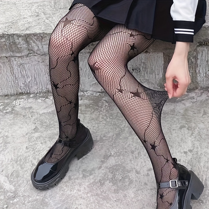 E-Laurels Women Sexy Lace Patterned Tights Fishnet Floral Stockings Small  Hole Pattern Leggings Net Pantyhose Black
