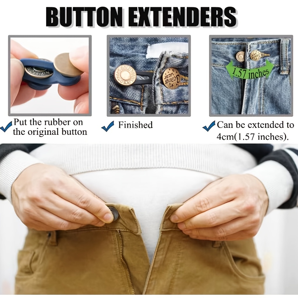 8 PCS Rallonge Bouton Pantalon Bouton Jeans Élastique ,Extension de Bouton  élastique en Caoutchouc pour Jeans 