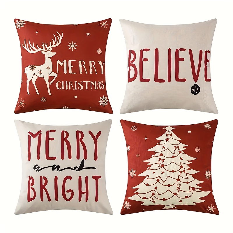 Christmas Linen Blend Throw Pillow Case, Square Cushion Case