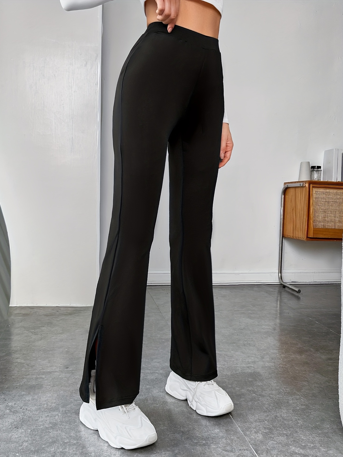 Solid Split Flared Leg Pants Elegant High Waist Slim Pants - Temu