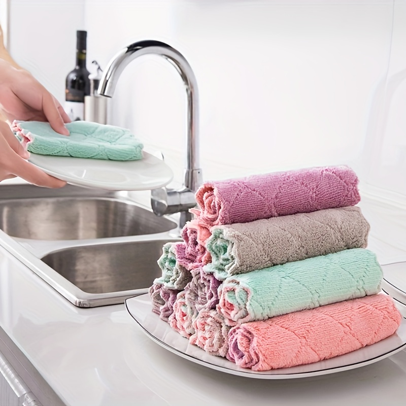 5/10PCS Microfiber Towel Absorbent Kitchen Cleaning Cloths Non-stick Oil Dish  Towel Rags Napkins Household Cleaning Towel