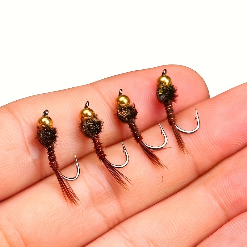 5pcs Fly Hook Trout Fishing Lures Fast Sinking Tungsten Bead Head Nymph Fly  Bait 