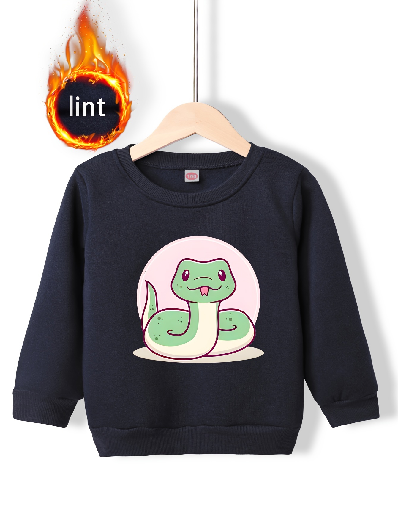 Adorable Snake Graphic Print Boys Warm Fleece Sweatshirt: - Temu