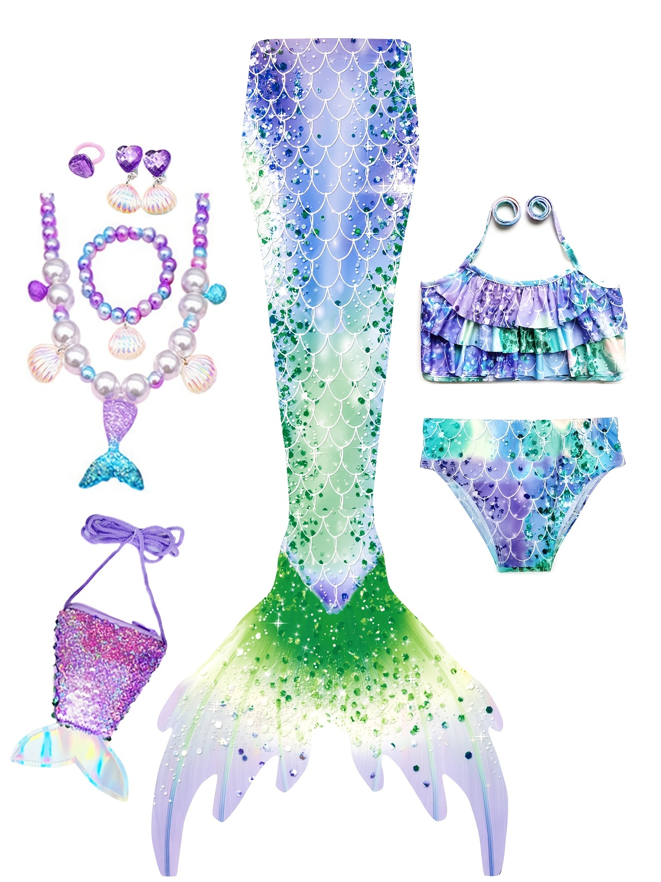 Conjunto de bikini de cola de sirena para nadar con monoaleta, regalo de  cosplay para niñas y niños