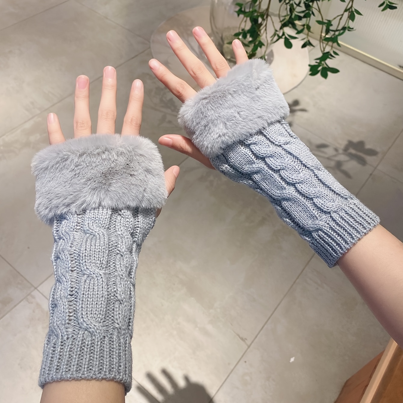 Knit Fingerless Gloves Faux Fur Solid Half finger Winter - Temu Canada