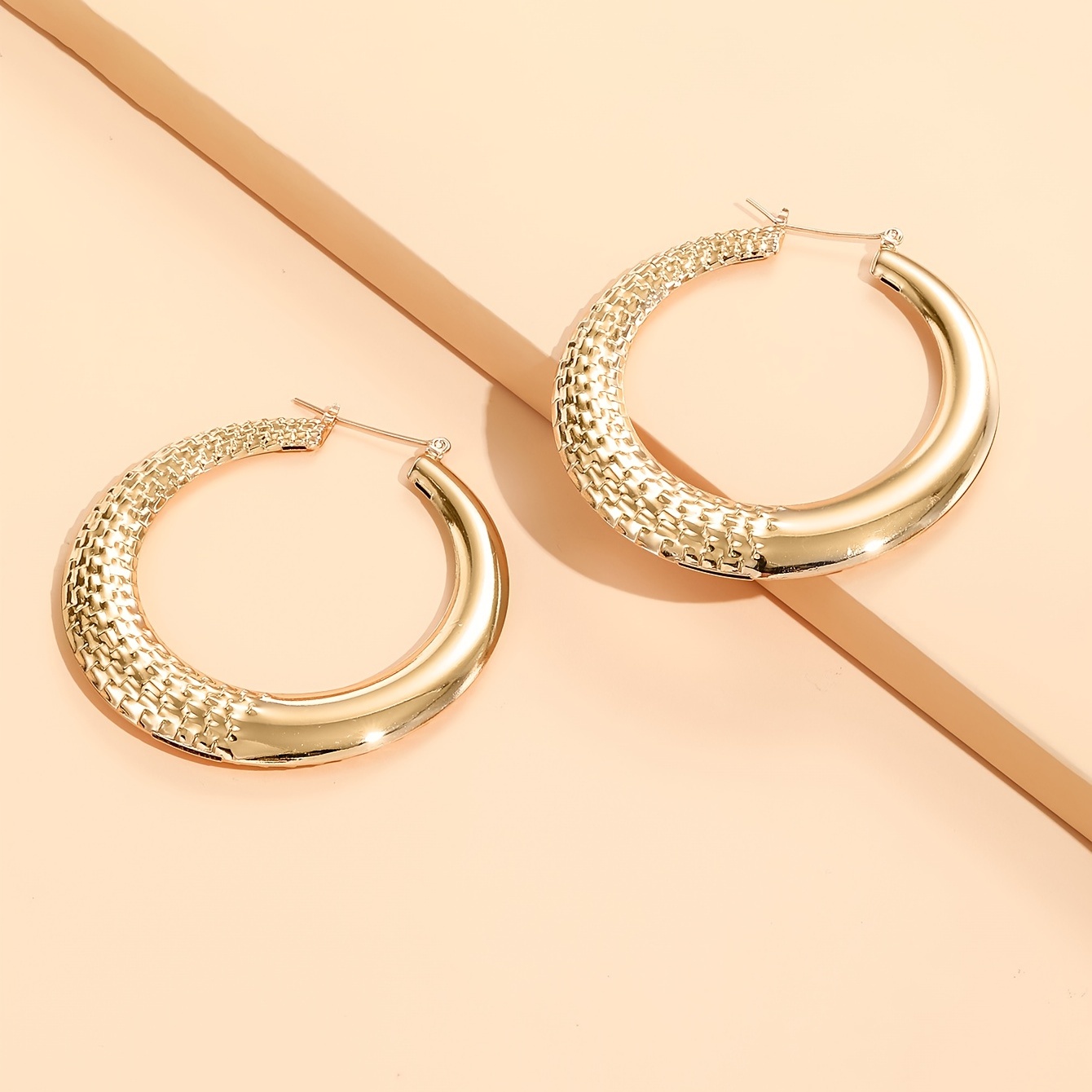 Personality Pattern Golden Hoop Earrings, 18K Plated