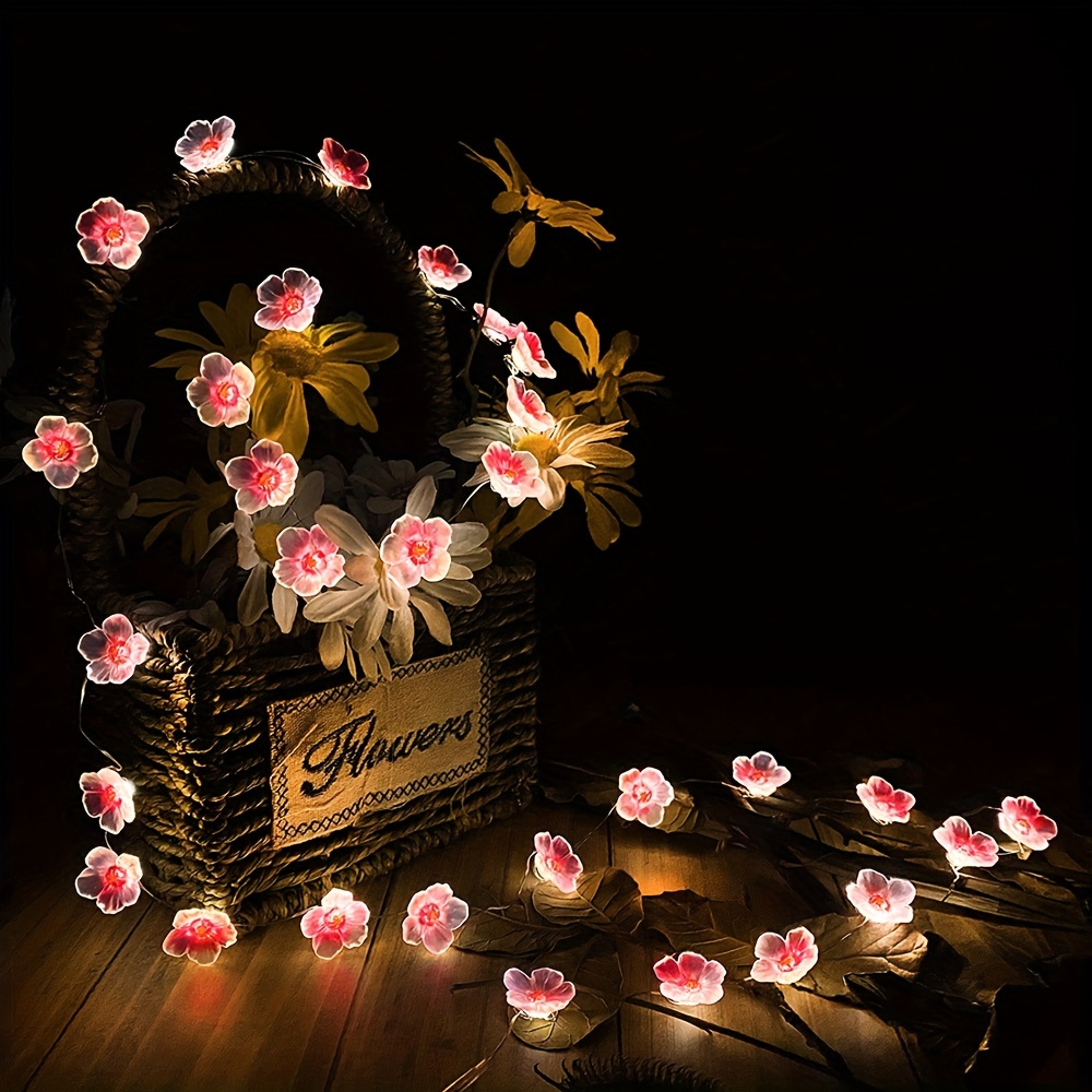 30led Cherry Fairy String Lights Pink Flower String Lights Battery Powered For Indoor Christmas Garland Decoration