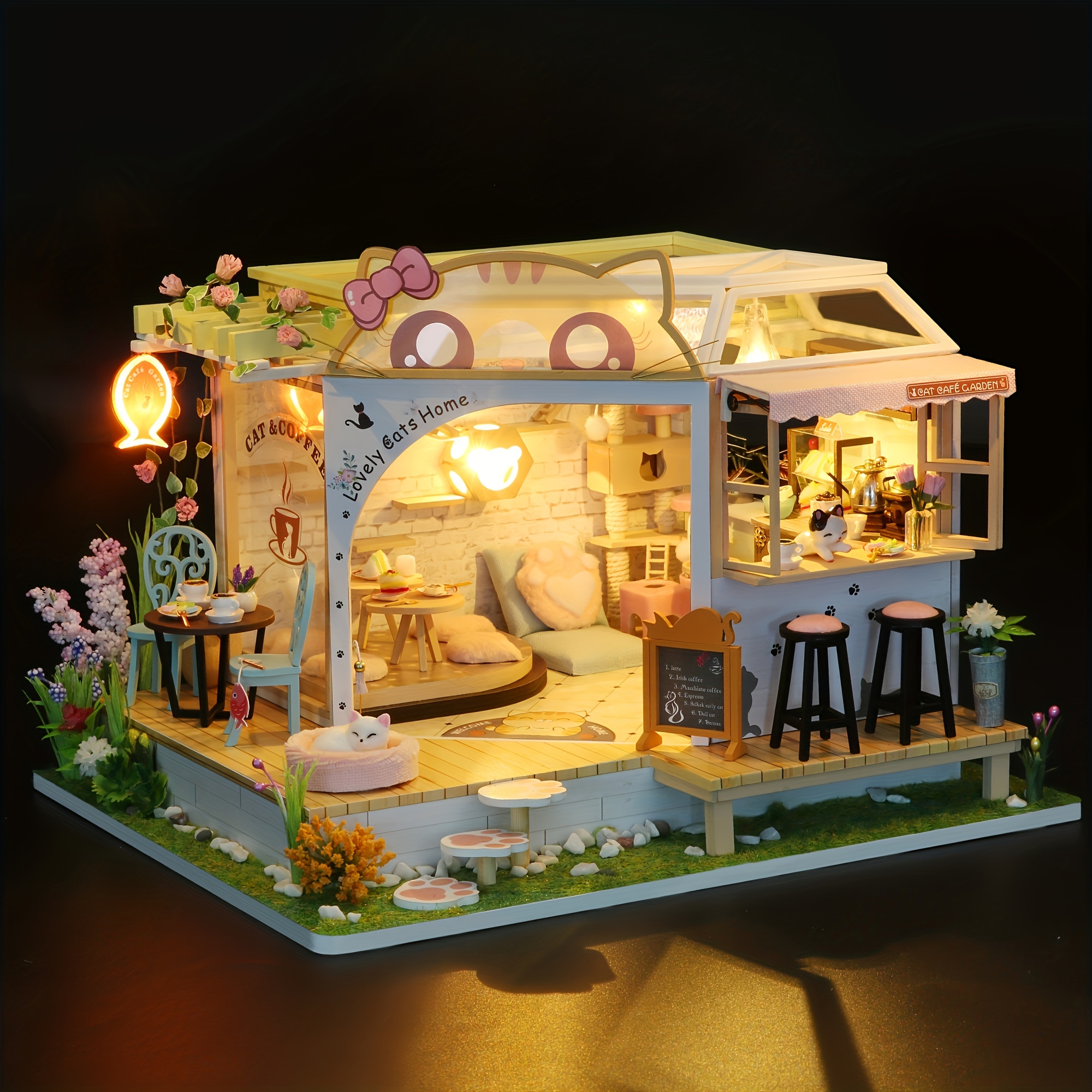 1pc DIY Miniature Dollhouse Kit, Tiny Miniature House Kit, Great Gift For  Birthday Halloween Thanksgiving Christmas New Year,Lovely Cats' Coffee Shop