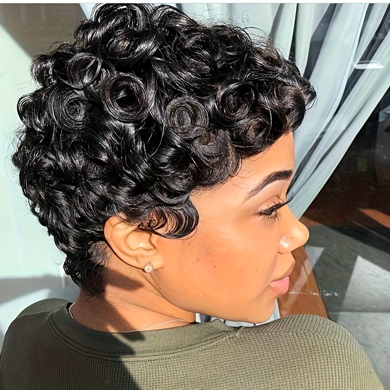 Short Pixie Cut Wigs Human Hair Water Wave Full Machine Made