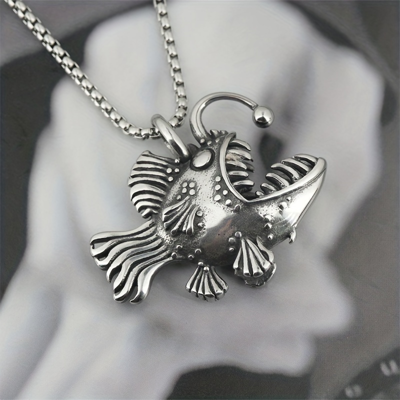 Men's High Street Hip Hop Retro Stainless Steel Fish Necklace Funny  Luminous Fish Pendant Necklace