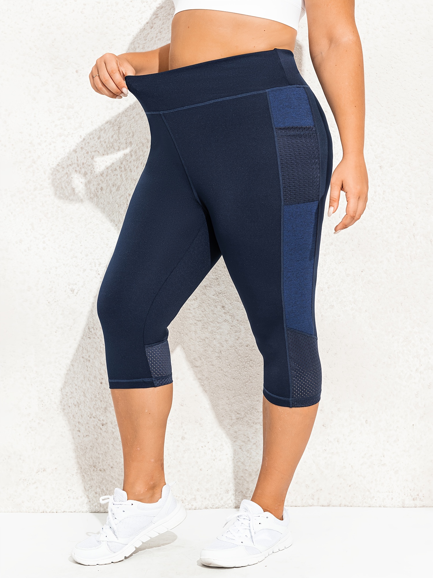 Plus Size Sports Leggings Women's Plus Solid Pipping High - Temu Canada