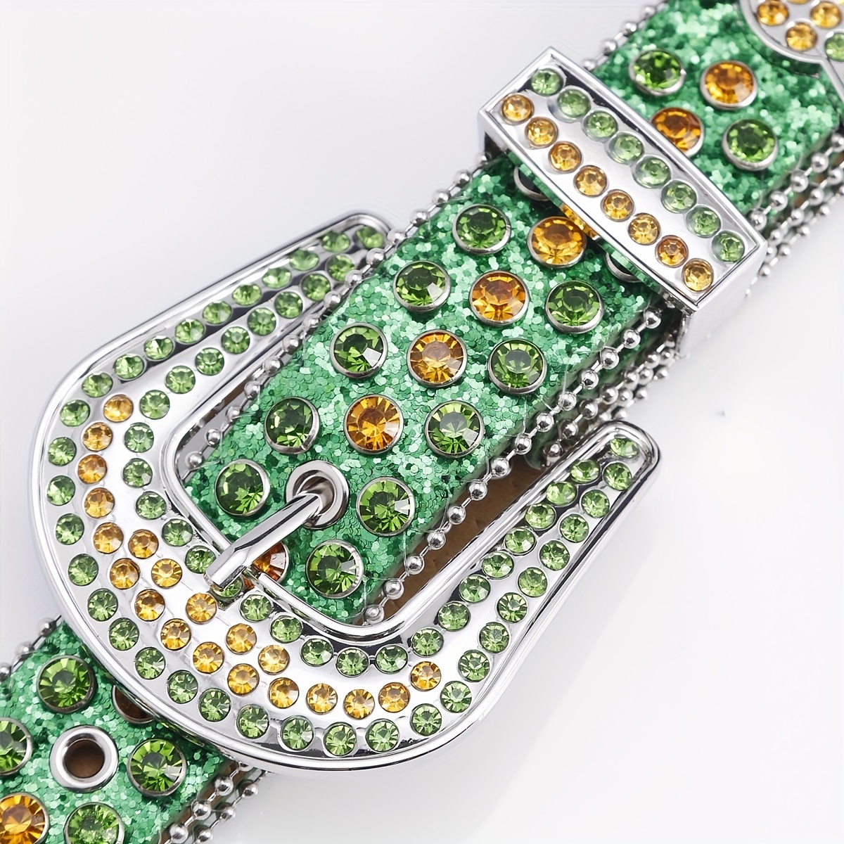 Funky Green Square Belt with Rhinestone PU Leather